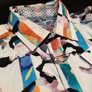 Robert Graham Calazans Embroidered Short Sleeve Shirt L NWT $198